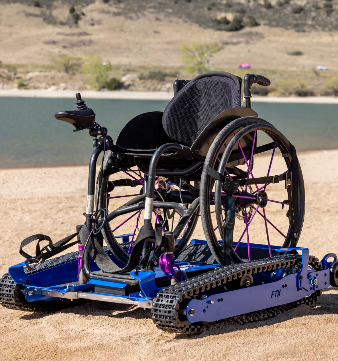 All-terrain wheelchair on sandy beach